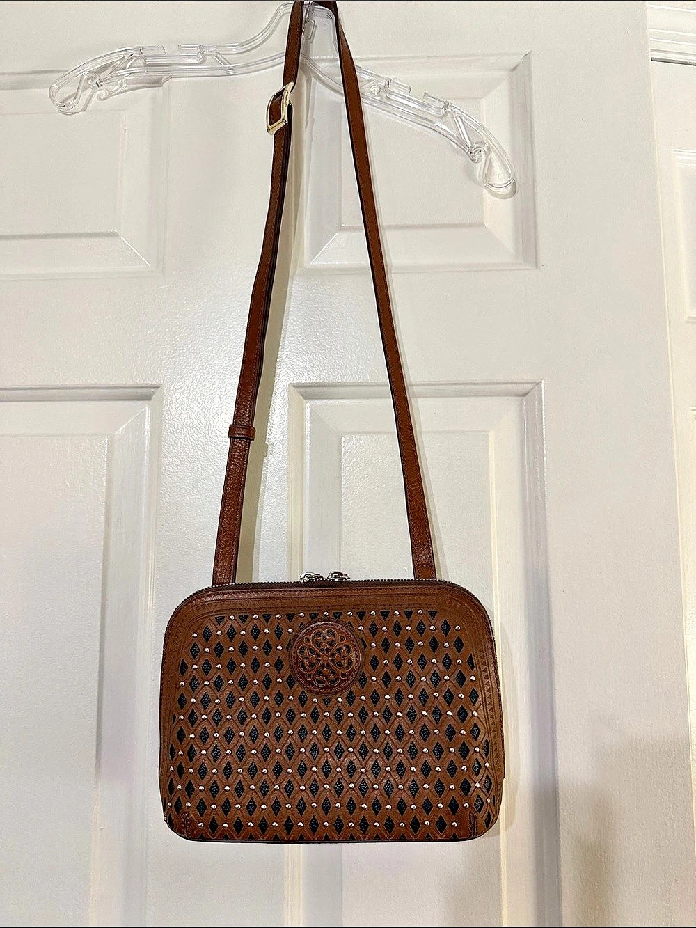 Perry Ellis Brown Perforated Crossbody Bag Like New